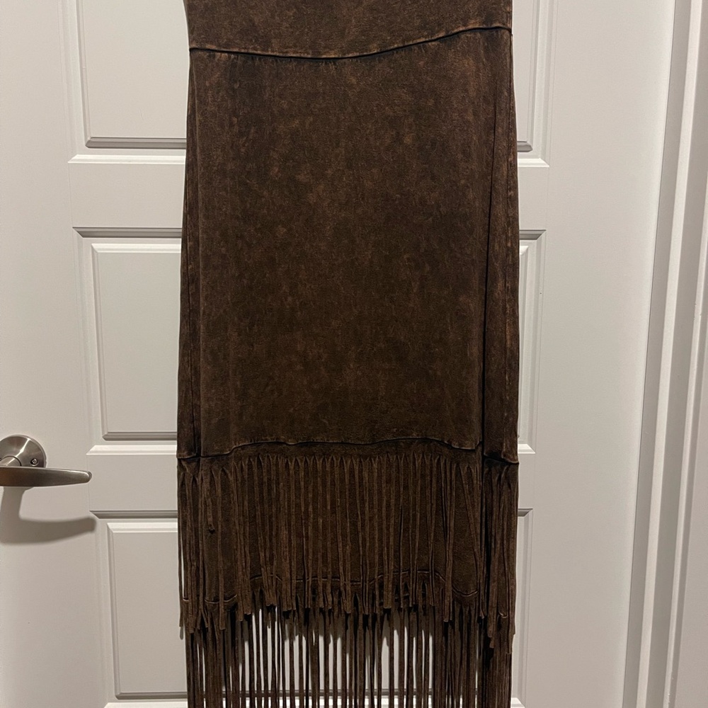 Stonewash Brown Fringe Women's Skirt